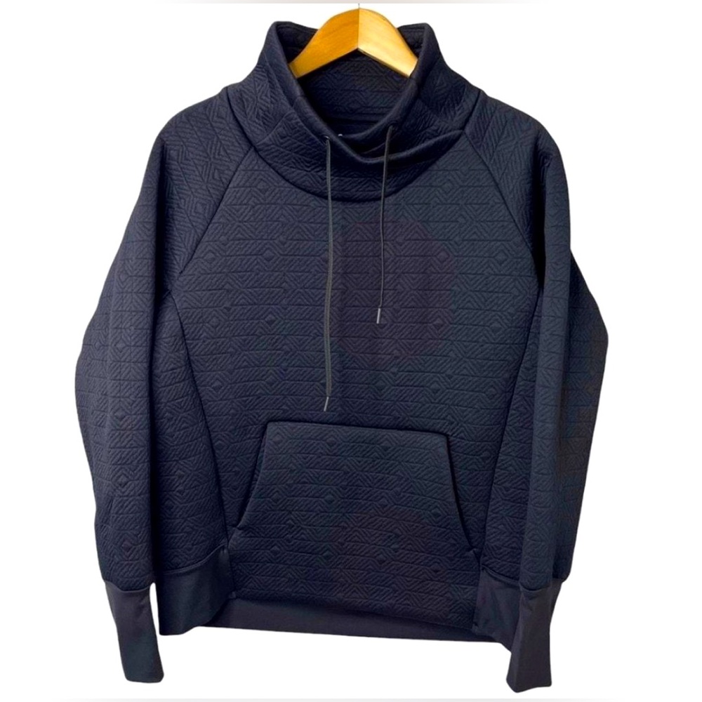 Athleta jacquard funnel neck elevation pull over, black, size L